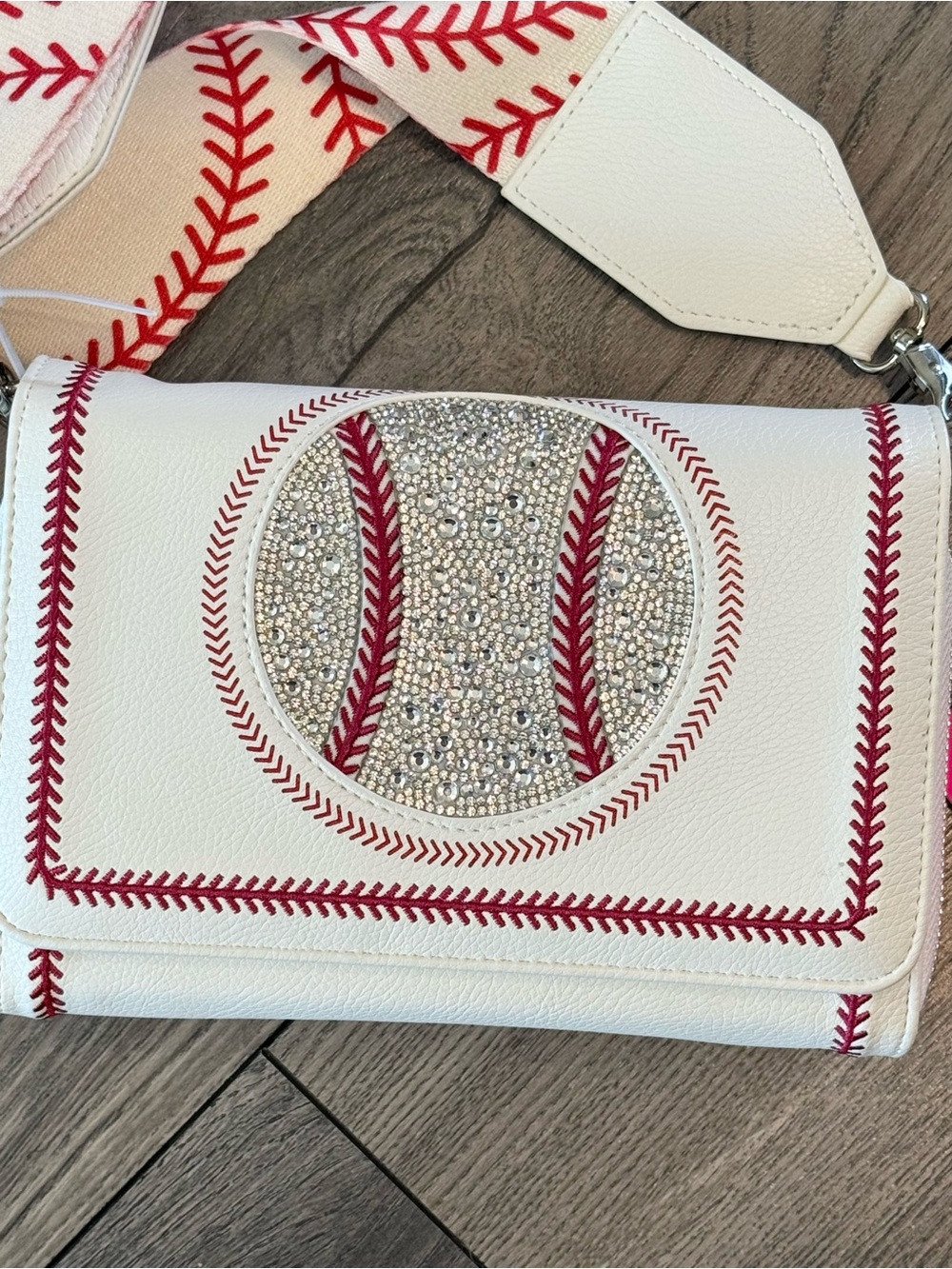Betsey Johnson Baseball Crossbody Wallet Purse NWT Rhinestone Game Day Bag - Picture 3 of 11